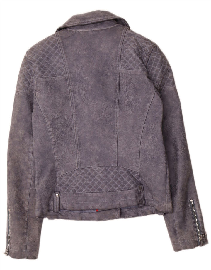 Tommy Hilfiger Damen Kunstleder Bikerjacke UK 10 Small Grau