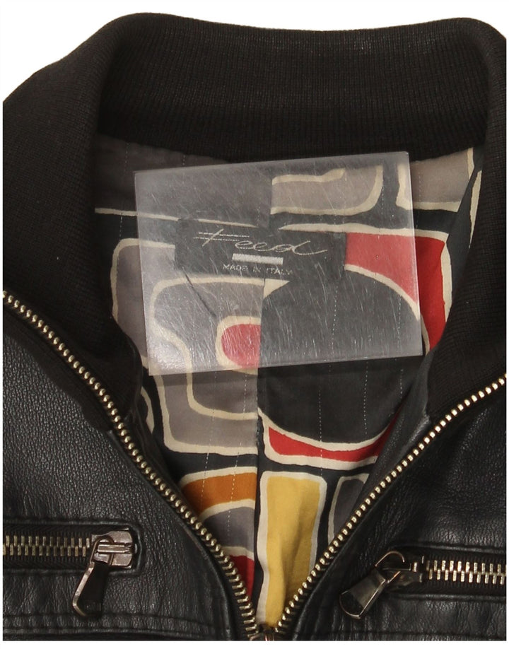 Vintage Damen Leder Bomberjacke UK 10 Small Schwarz