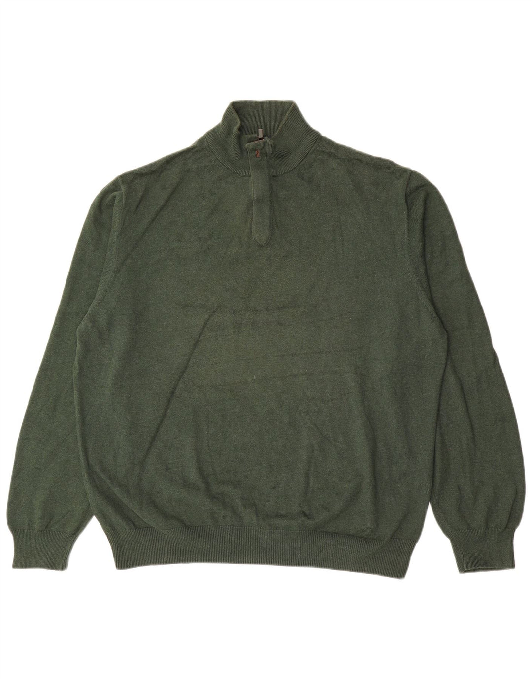 Massimo Dutti Herren-Pullover mit Reißverschluss, 2XL, grüne Baumwolle