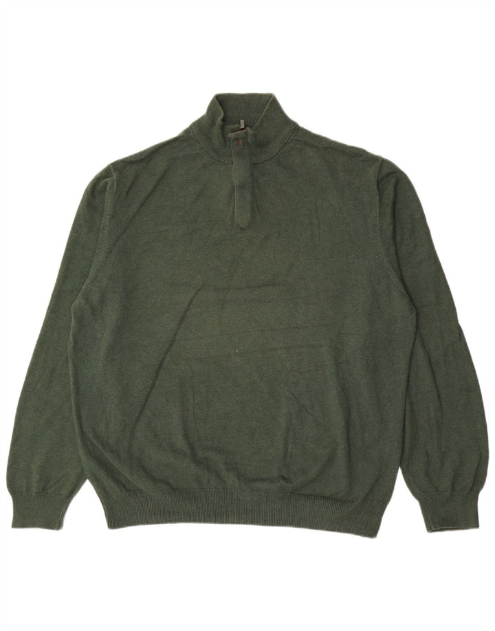Massimo Dutti Herren-Pullover mit Reißverschluss, 2XL, grüne Baumwolle