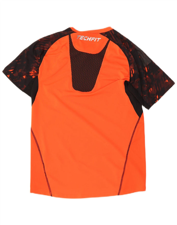 Adidas Herren Tech Fit T-Shirt Top Small Orange Colourblock Polyester