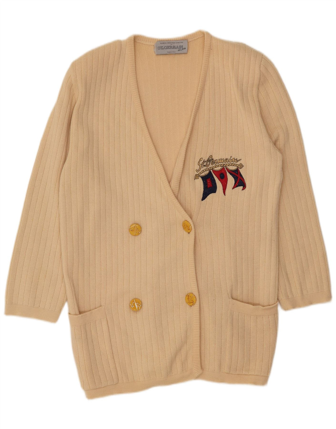St. Germain Grafischer Longline-Cardigan für Damen IT 48 XL Beige Wolle