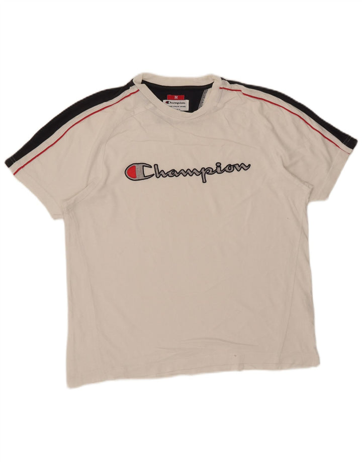 Champion Herren Grafik-T-Shirt-Oberteil aus mittelweißer Colourblock-Baumwolle