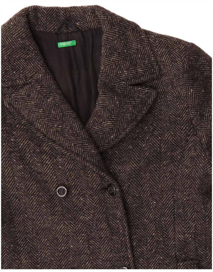 Benetton Damen Pea Coat UK 14 Mittelgraues Fischgrätenmuster