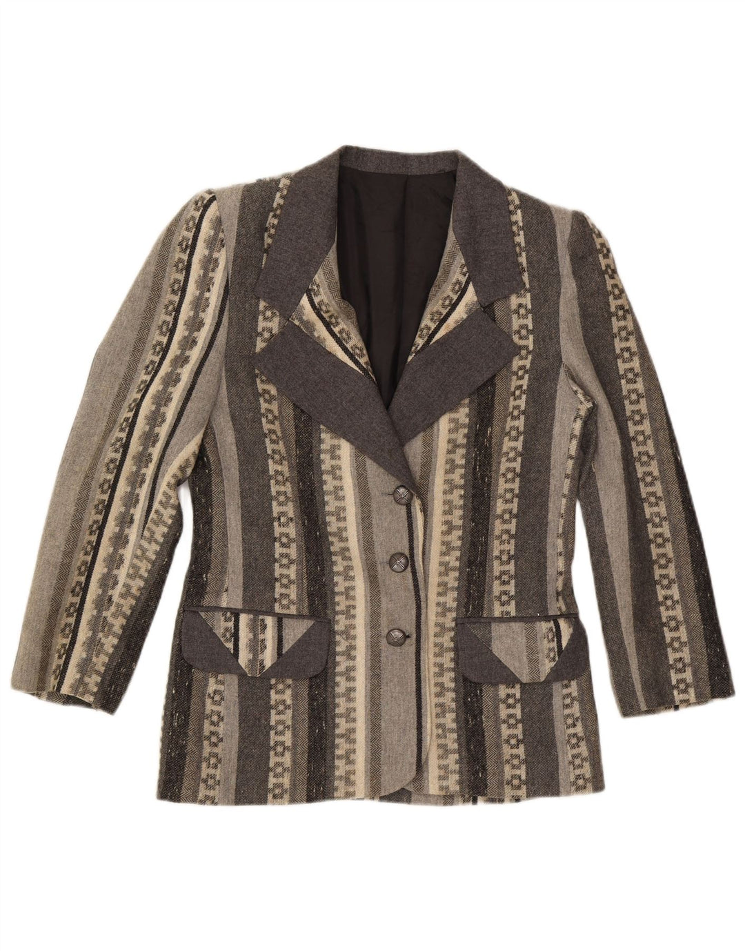 HEAVEN Damen-Blazerjacke mit 3 Knöpfen, IT 46, große graue geometrische Wolle