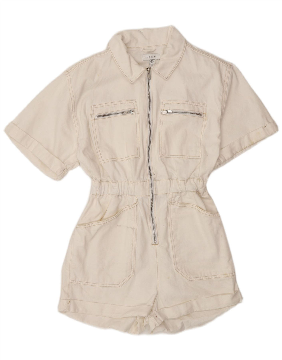 Topshop Damen Denim Playsuit UK 8 Small Weiße Baumwolle