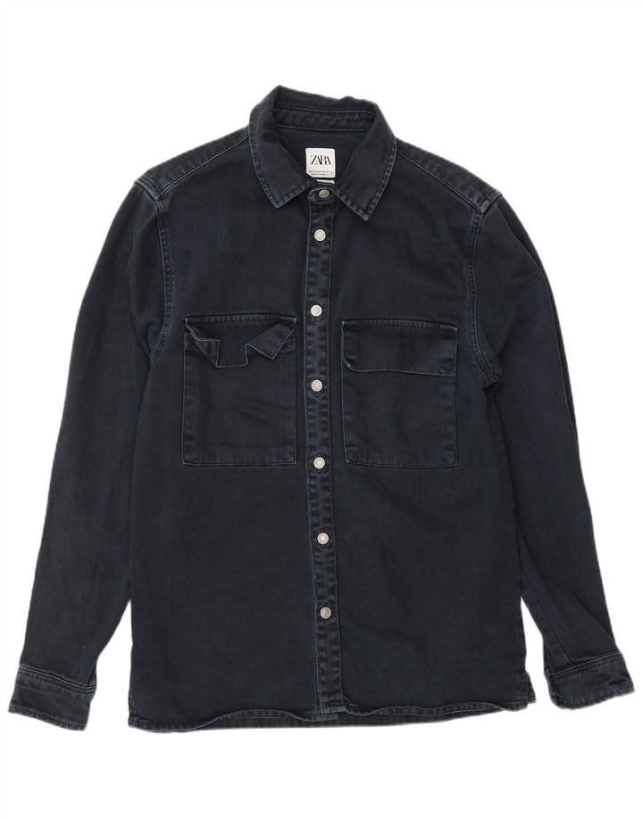 Zara Herren-Jeanshemd mit entspannter Passform, mittelmarineblaue Baumwolle