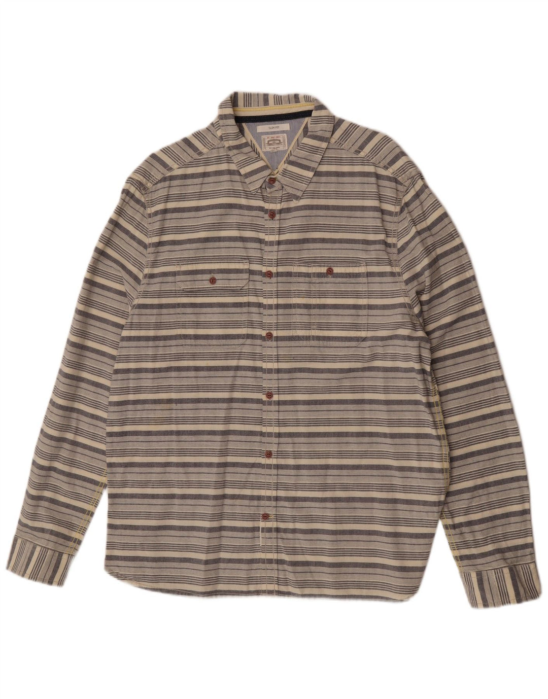 White Stuff Herren Slim Fit Hemd 2XL Beige gestreift aus Baumwolle