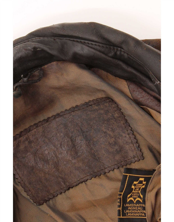 Gina Bacconi Herren Leder Bomberjacke UK 36 Small Brown Patchwork Retro