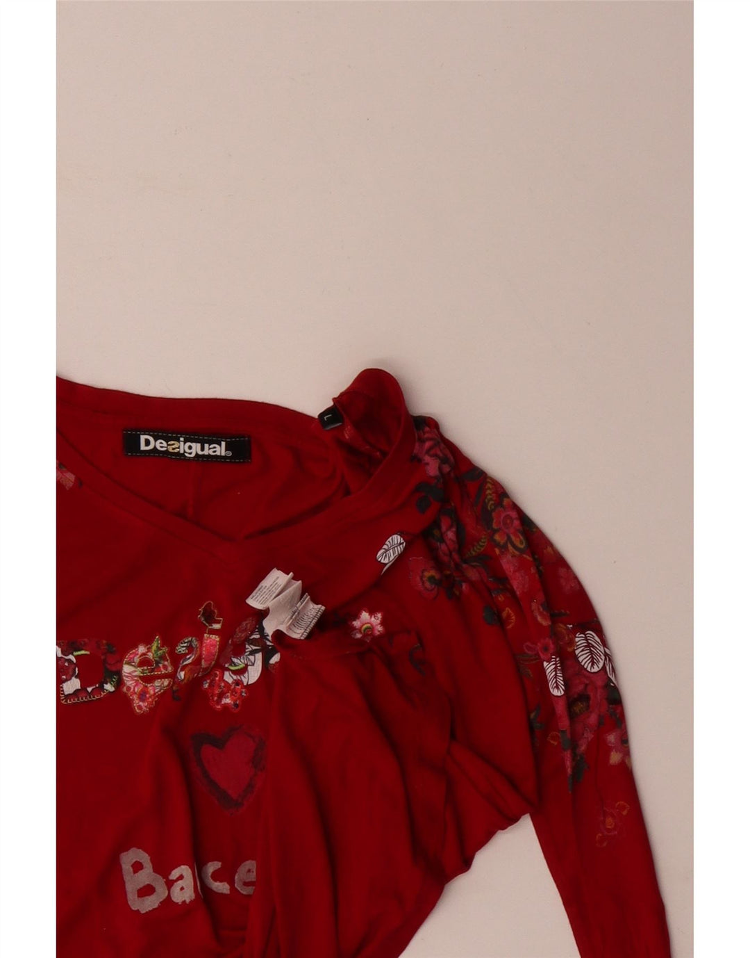 DESIGUAL Womens Barcelona Graphic Top Langarm UK 16 Großes rotes Herz
