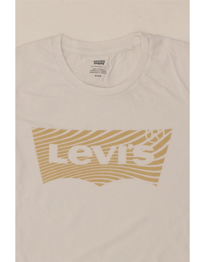 LEVI'S Womens Graphic T-Shirt Top UK 14 Medium White Cotton Vintage Levi's and Second-Hand Levi's from Messina Hembry 