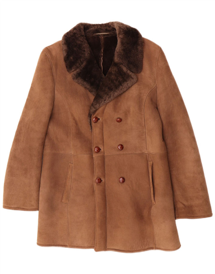 Fibok Herren Shearling Zweireihiger Mantel UK 38 Mittelbraun