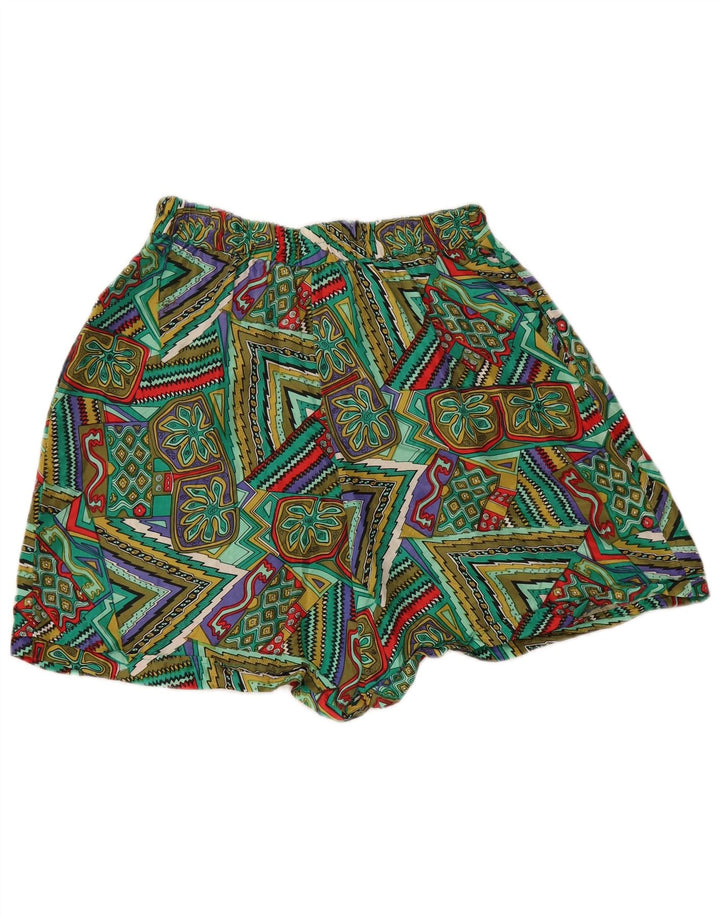 Vintage Damen lässige Shorts mit weitem Bein, mittelgroß, W28, grüne Patchwork-Seide