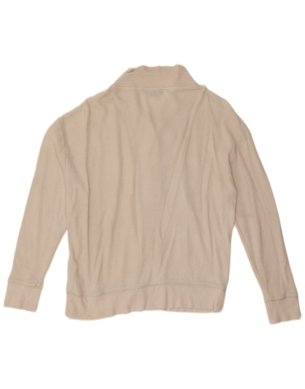 Ralph Lauren Damen-Sweatshirt mit Knopfkragen, UK 14, mittelweiße Baumwolle