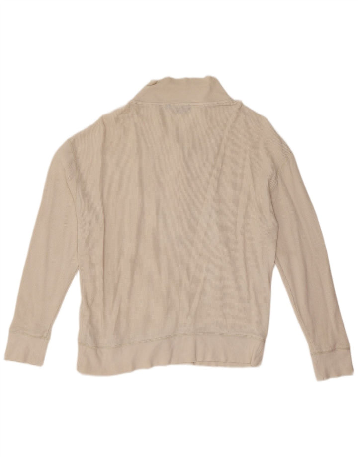 Ralph Lauren Damen-Sweatshirt mit Knopfkragen, UK 14, mittelweiße Baumwolle