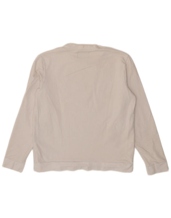 Guess Damen-Top mit Grafik, langärmlig, UK-Größe 46, Größe L, weiße Baumwolle