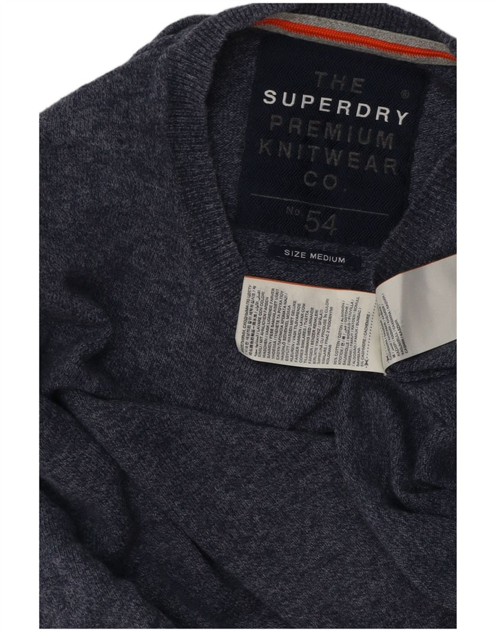SUPERDRY Herren-Pullover mit Rundhalsausschnitt, mittelmarineblau gesprenkelte Baumwolle