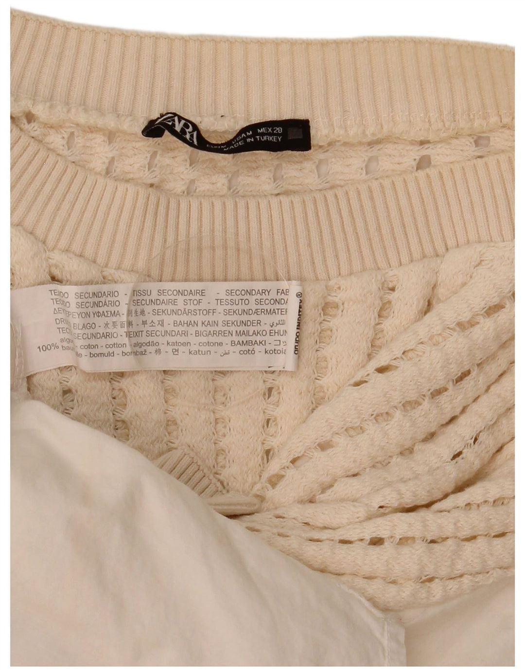 Zara Damen-Häkelblusenoberteil, UK-Größe 44, mittelweiße Baumwolle