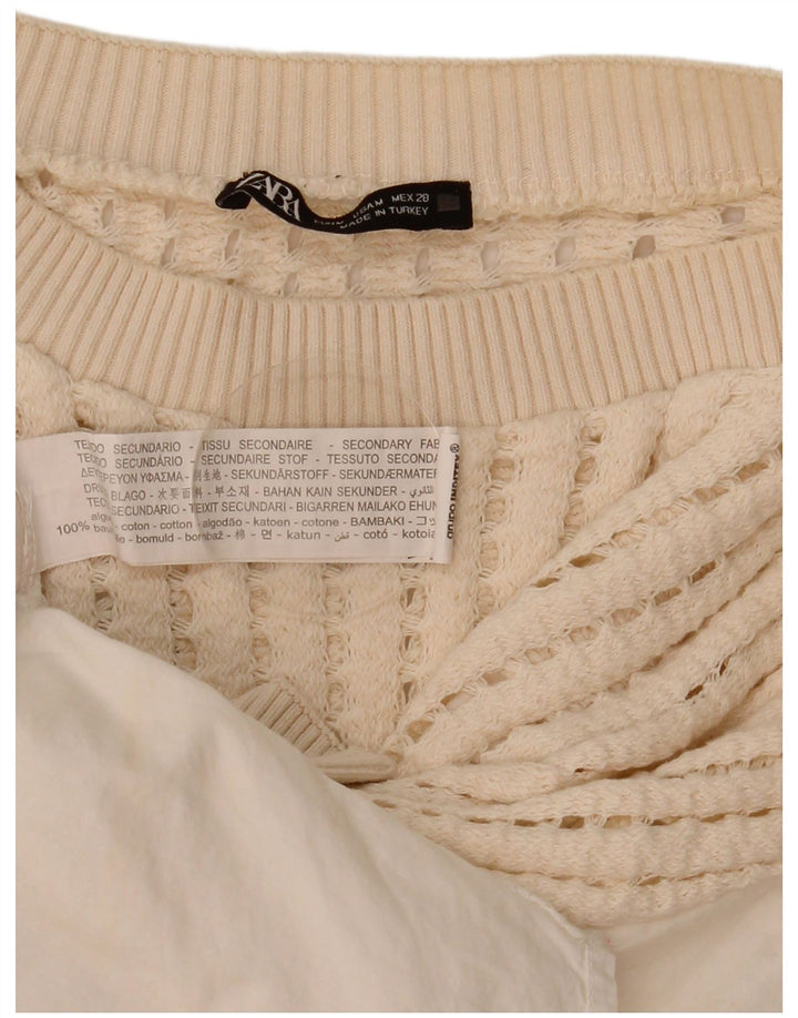 Zara Damen-Häkelblusenoberteil, UK-Größe 44, mittelweiße Baumwolle
