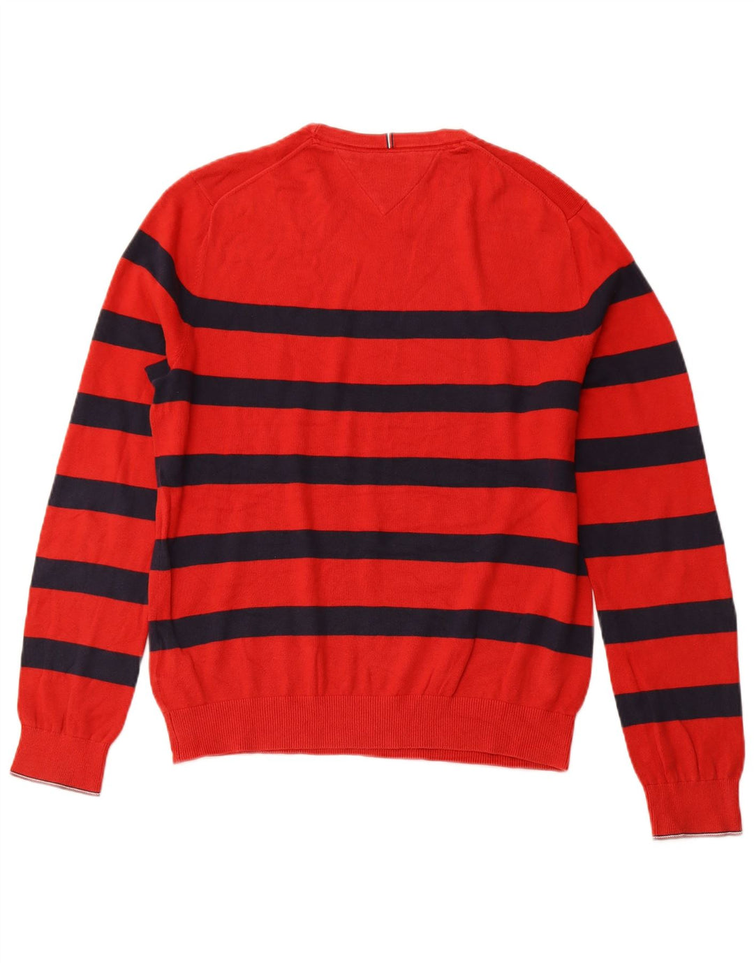 TOMMY HILFIGER Herren-Pullover mit Rundhalsausschnitt, mittelrot, gestreift, Baumwolle