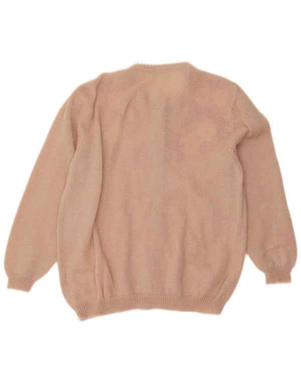 Vintage Damen Loose Fit Cardigan Pullover UK 18 XL Rosa Blumen Mohair