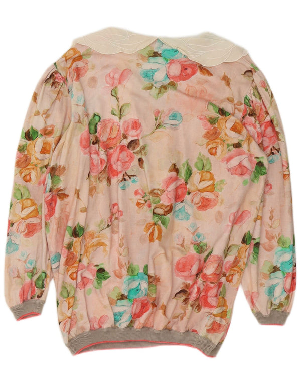 Vintage Damen übergroße Bluse Top IT 48 XL mehrfarbige Blumenbaumwolle