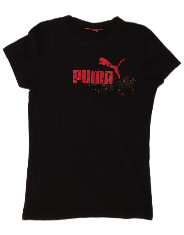 Puma Damen Grafik T-Shirt Top UK 10 Small Schwarz Baumwolle