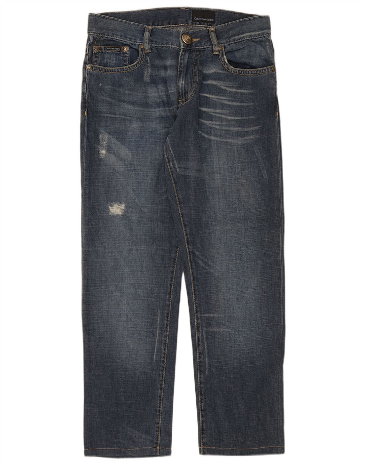 Calvin Klein Herren Distressed Straight Jeans W31 L28 Blaue Baumwolle