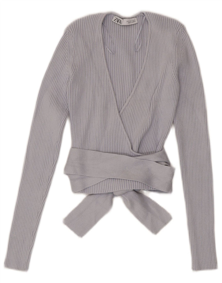 Zara Damen Crop Wrap Cardigan Top UK 8 Small Blau