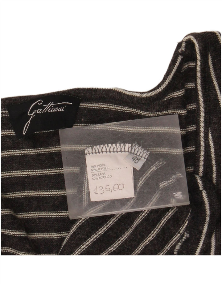 GATTINONI Womens Graphic Top Long Sleeve IT 48 XL Grey Striped Wool