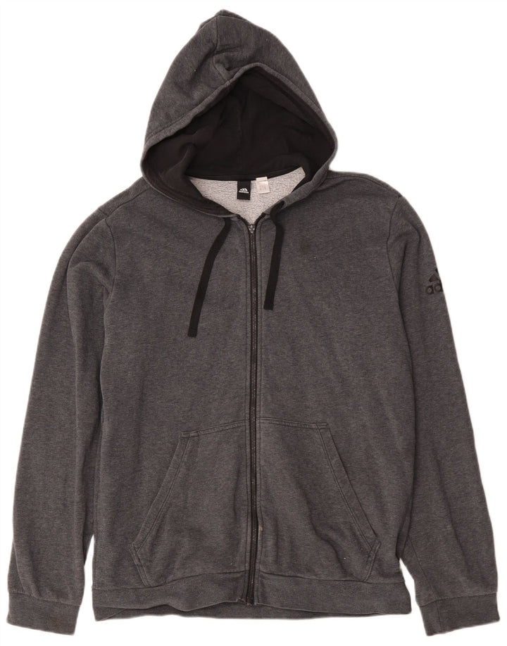 Adidas Herren-Kapuzenpullover mit Reißverschluss, groß, graue Baumwolle