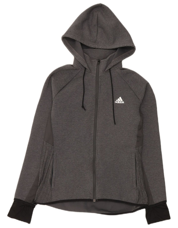 Adidas Damen Zip Hoodie Pullover UK 14 Große graue Baumwolle