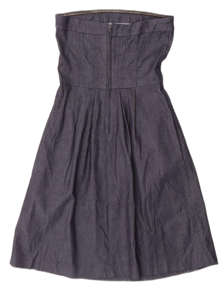 Zara Damen Trägerloses Kleid UK 12 Medium Marineblau Baumwolle