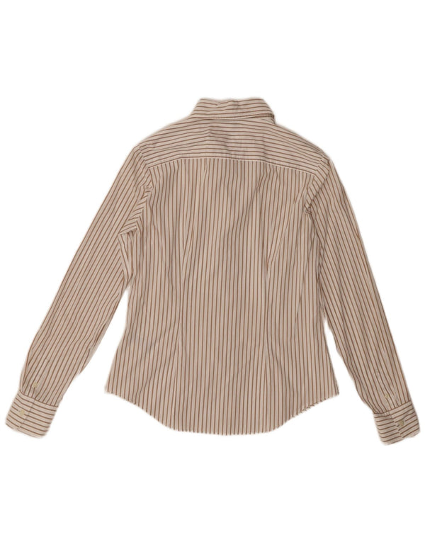 Tommy Hilfiger Womens Stretch Shirt US 8 Medium Beige Striped Cotton