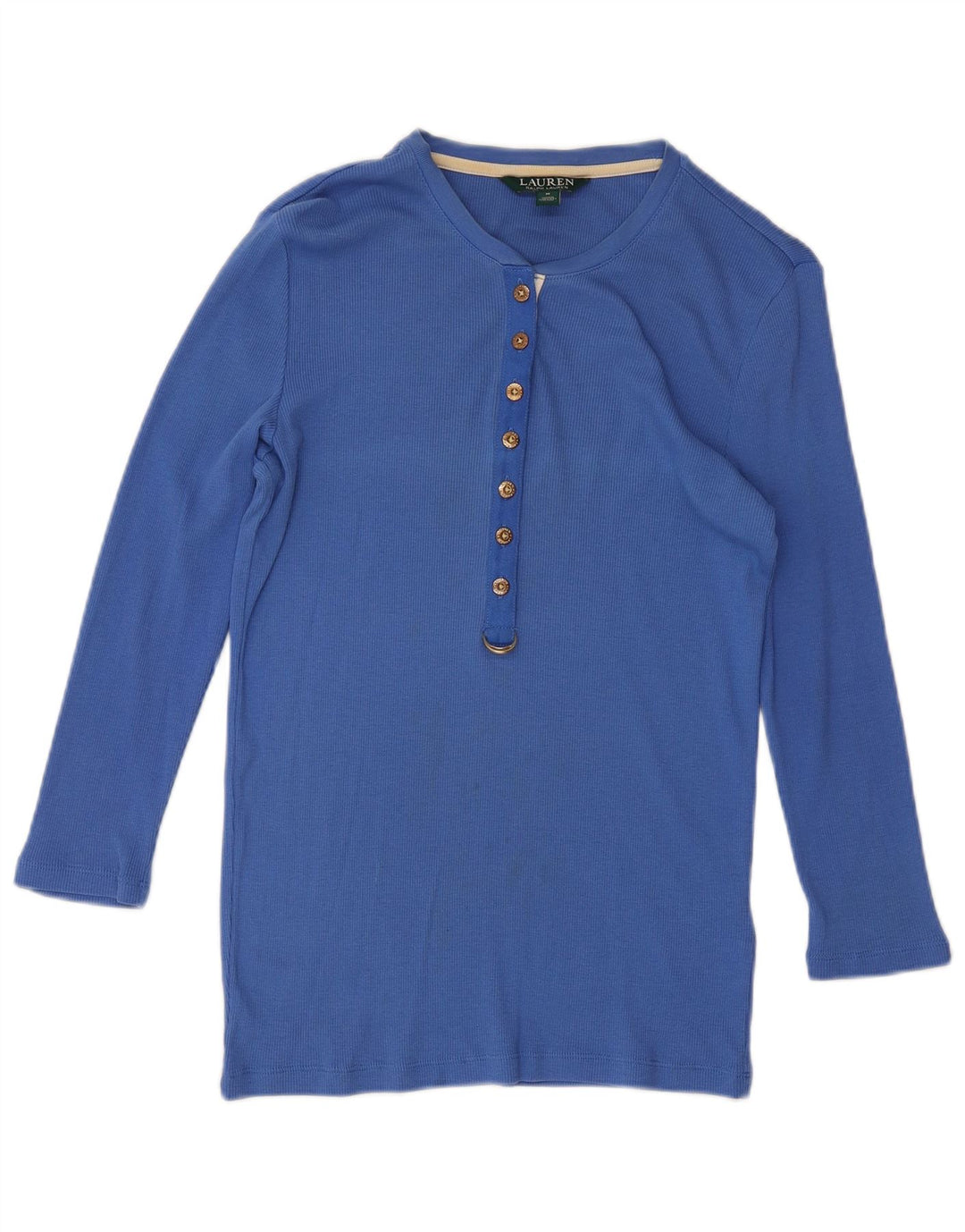 RALPH LAUREN Damen Top 3/4 Ärmel UK 12 Mittelblaue Baumwolle