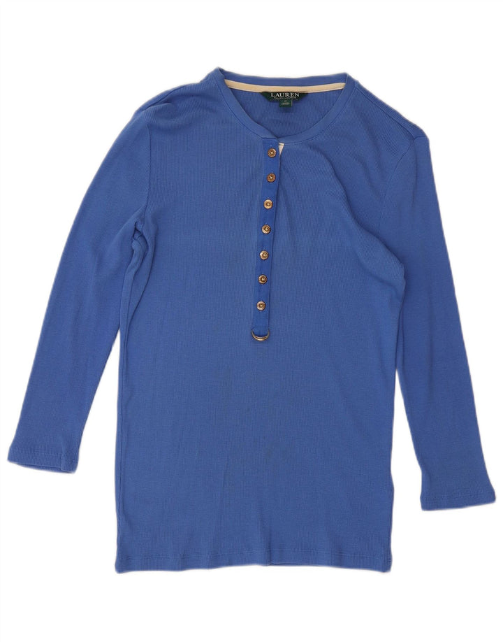 RALPH LAUREN Damen Top 3/4 Ärmel UK 12 Mittelblaue Baumwolle