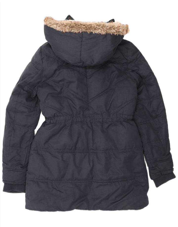 Fat Face Damen-Kapuzen-Sherpa-gepolsterter Mantel, UK 12, mittelmarineblau, Polyester