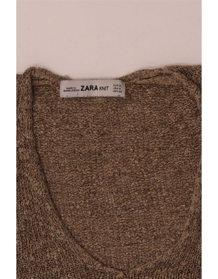 Zara Damen-Pullover mit V-Ausschnitt, Gr. 10, Größe S, Braun