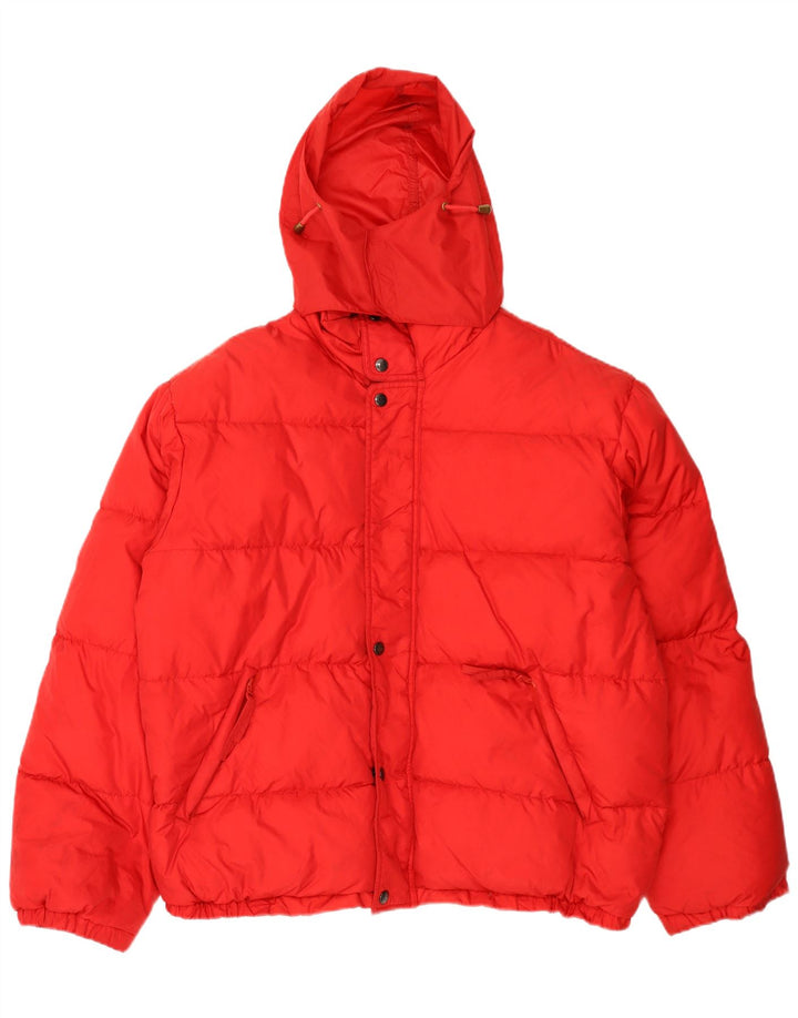 Wattierte Vintage-Herrenjacke mit Kapuze, UK 40, großes rotes Polyamid