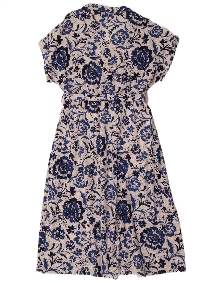 ZARA Damen Maxikleid mit kurzen Ärmeln, UK 20 2XL, blau geblümt, Baumwolle