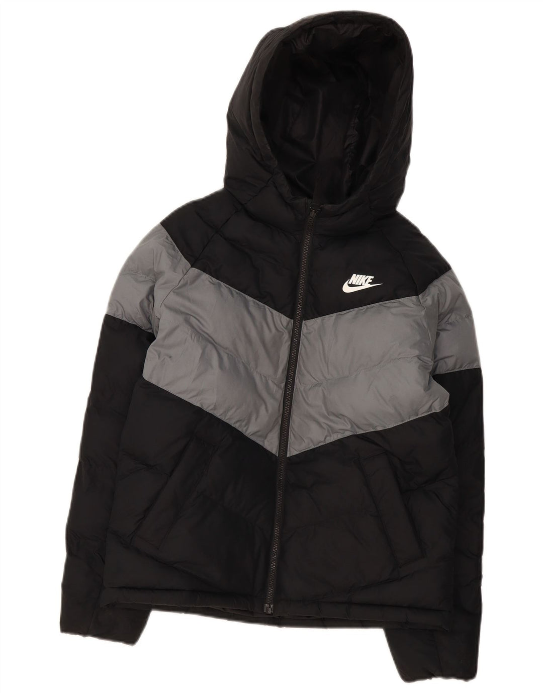Nike Jungen-Kapuzenjacke, gepolstert, 12–13 Jahre, schwarzes Colourblock-Polyester