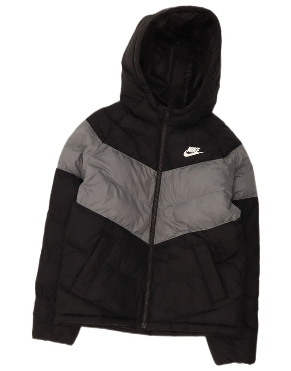 Nike Jungen-Kapuzenjacke, gepolstert, 12–13 Jahre, schwarzes Colourblock-Polyester