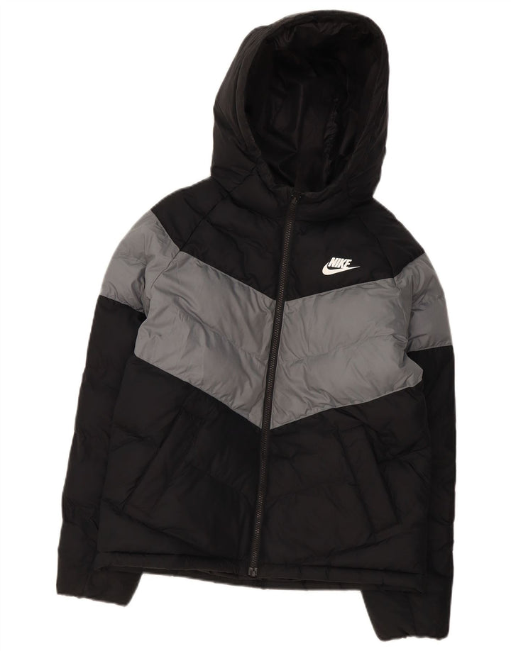 Nike Jungen-Kapuzenjacke, gepolstert, 12–13 Jahre, schwarzes Colourblock-Polyester