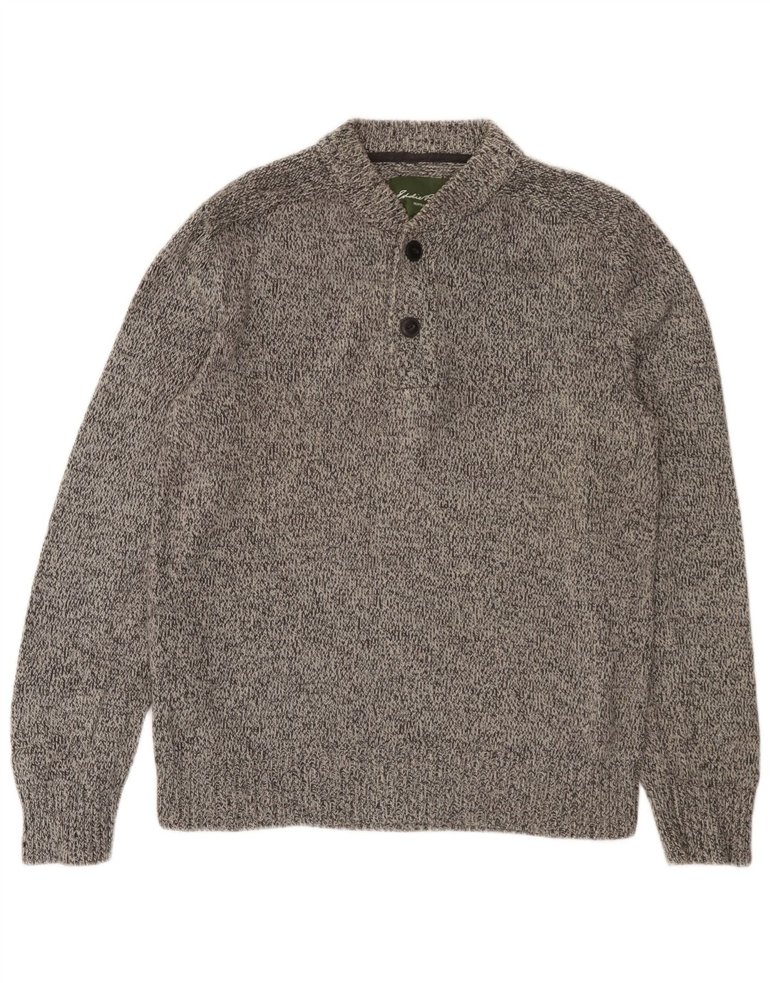 EDDIE BAUER Herren-Pullover mit Knopfkragen, mittelgrau gesprenkelte Baumwolle