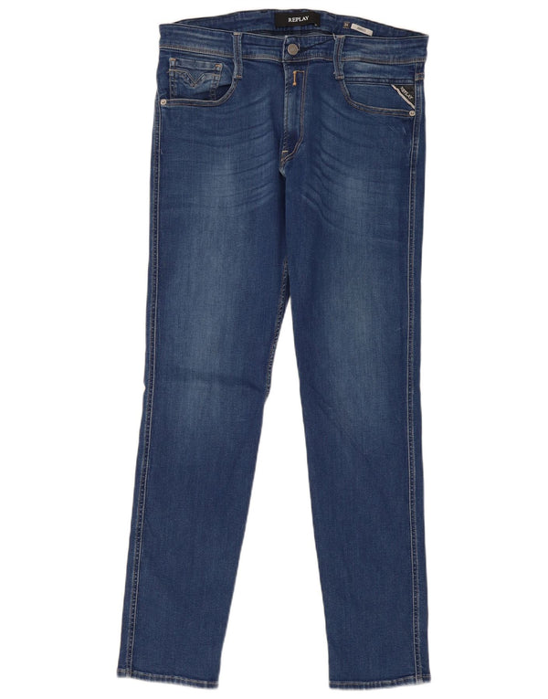 Replay Damen Anbass Slim Jeans W34 L32 Blaue Baumwolle