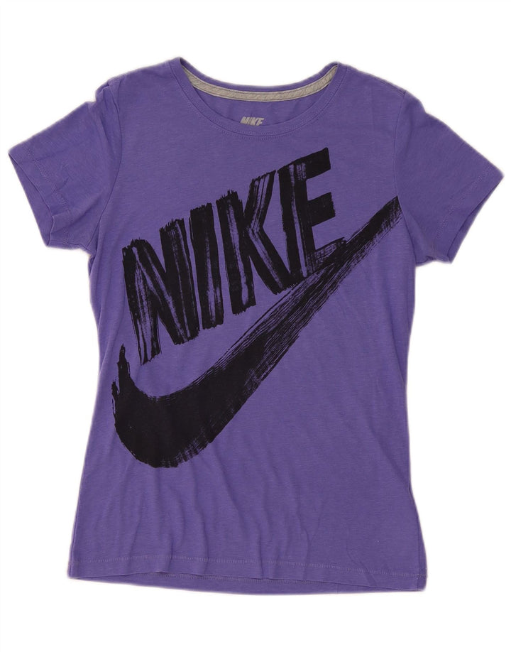 NIKE Damen Slim Fit Graphic T-Shirt Top UK 12 Mittellila Polyester