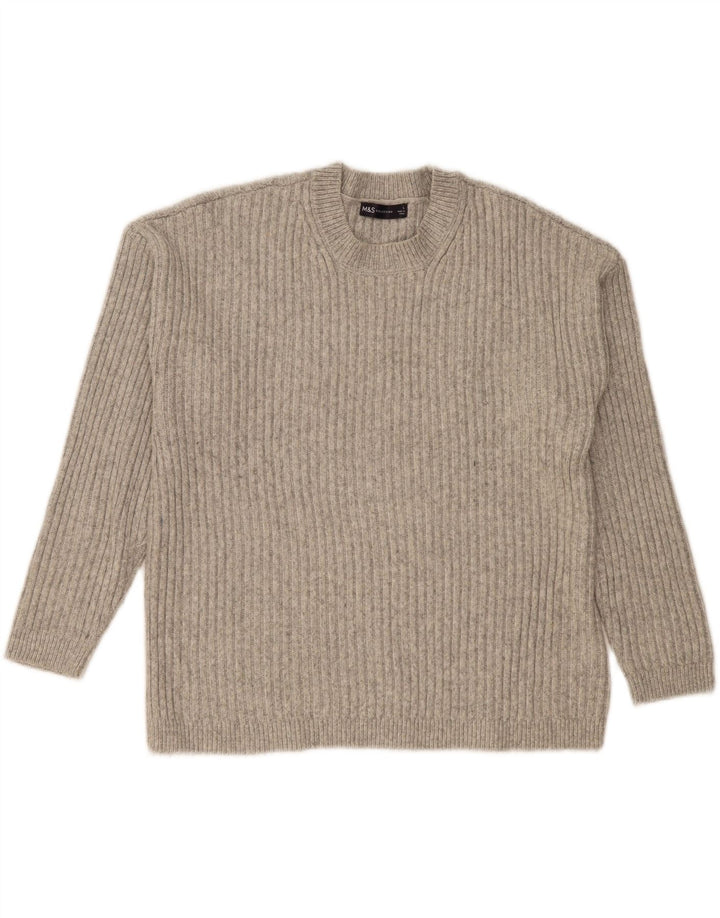 MARKS & SPENCER Womens Crew Neck Jumper Sweater UK 16 Large Grey Polyester Vintage Marks & Spencer and Second-Hand Marks & Spencer from Messina Hembry 