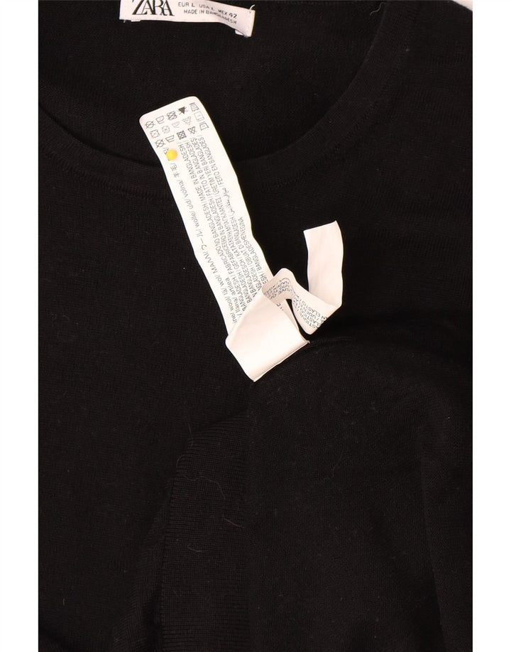 Zara Herren-Pullover mit Rundhalsausschnitt, groß, schwarze Wolle