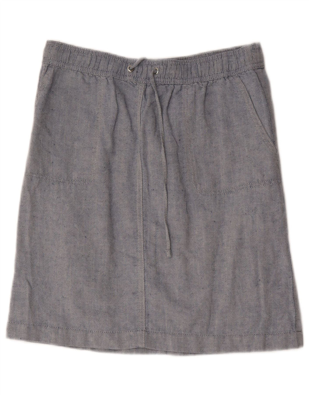 Marks & Spencer Damen Midirock UK 10 Small W30 Blaues Fischgrätenleinen