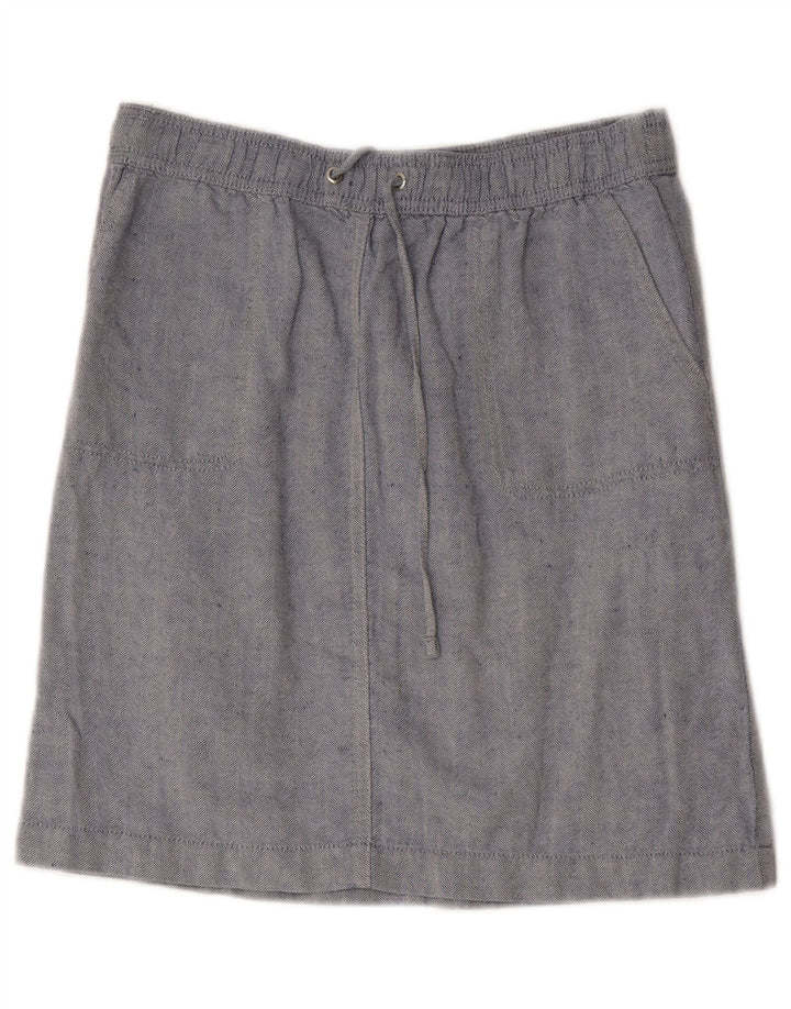 Marks & Spencer Damen Midirock UK 10 Small W30 Blaues Fischgrätenleinen